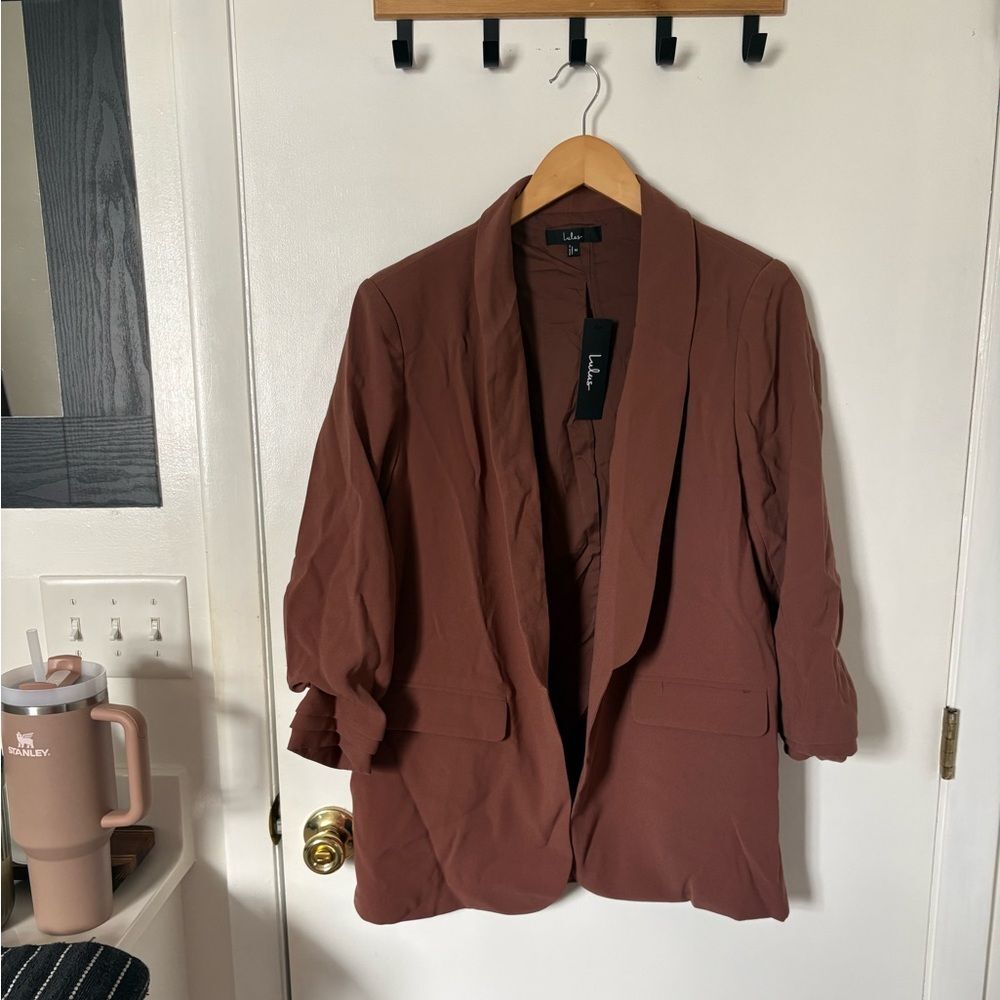 Lulus Superior Aesthetic Brown Three-Quarter Sleeve Ruched Blazer Size Medium